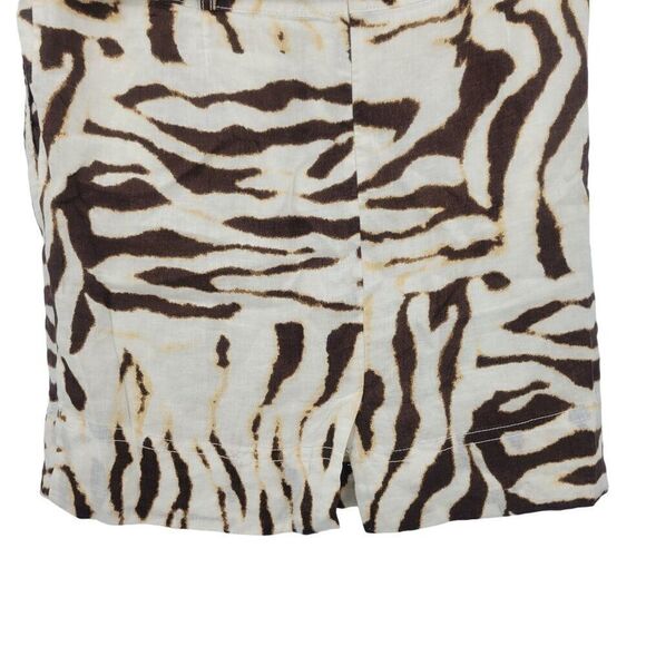 Banana Republic Linen Skirt 14 Brown Cream Zebra Animal Print Mini Pockets City - Picture 8 of 9